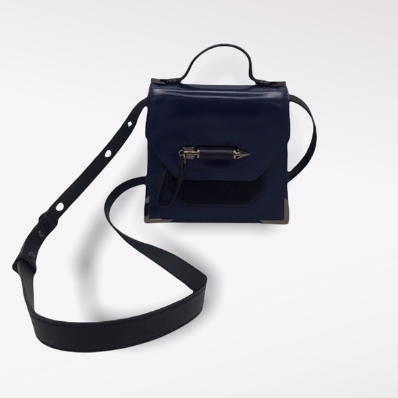 Mackage Handbags - Mackage Rubie Navy Leather Satchel Crossbody Bag